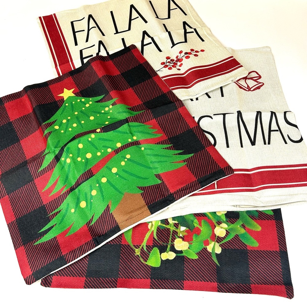NEW Lot Of 4 17x17 Christmas Holiday Throw Pillow Cases Festive Plaid Red #2811